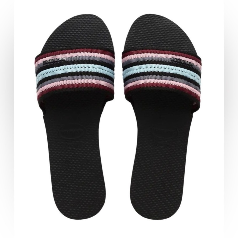 NWT Havaianas Women's You Malta Mix Slide Sandal, Black/Multi, Size 9/10